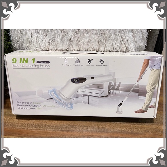 Cordless Electric Spin Scrubber Cleaning Brush Set Adjustable Extension Long NEW - Picture 2 of 10